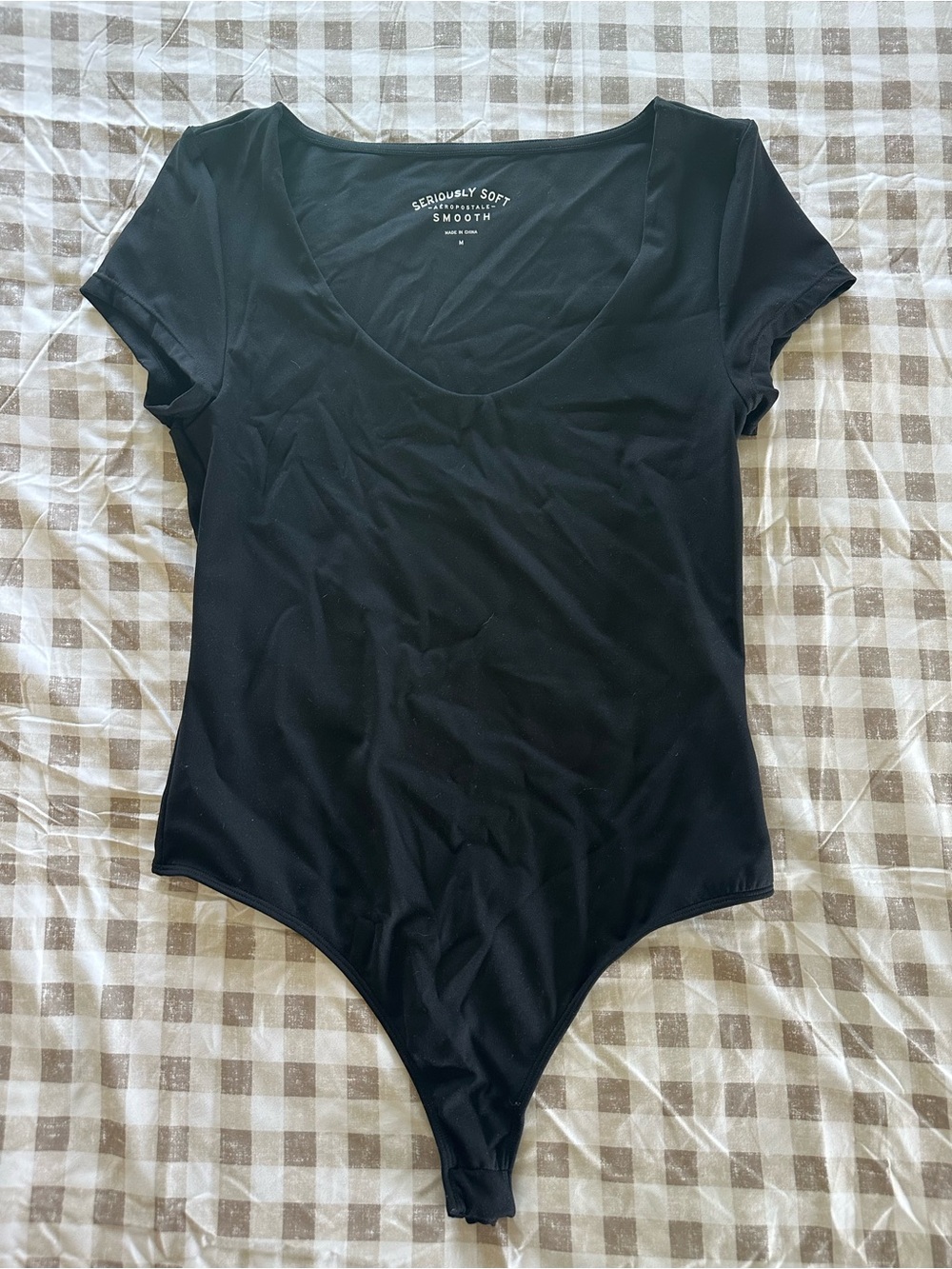 Aeropostale Black Scoop Neck Short Sleeve Bodysuit